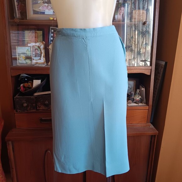 sz 4  26"  Vintage 1960's Womens Skirt TIEL BLUE/GRAY SLINKY RAYON HANDMADE Midi - Picture 1 of 9